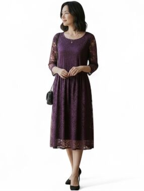 Purple Floral Lace Midi Dress Whimsigoth Dark Romantic Plus Size 20